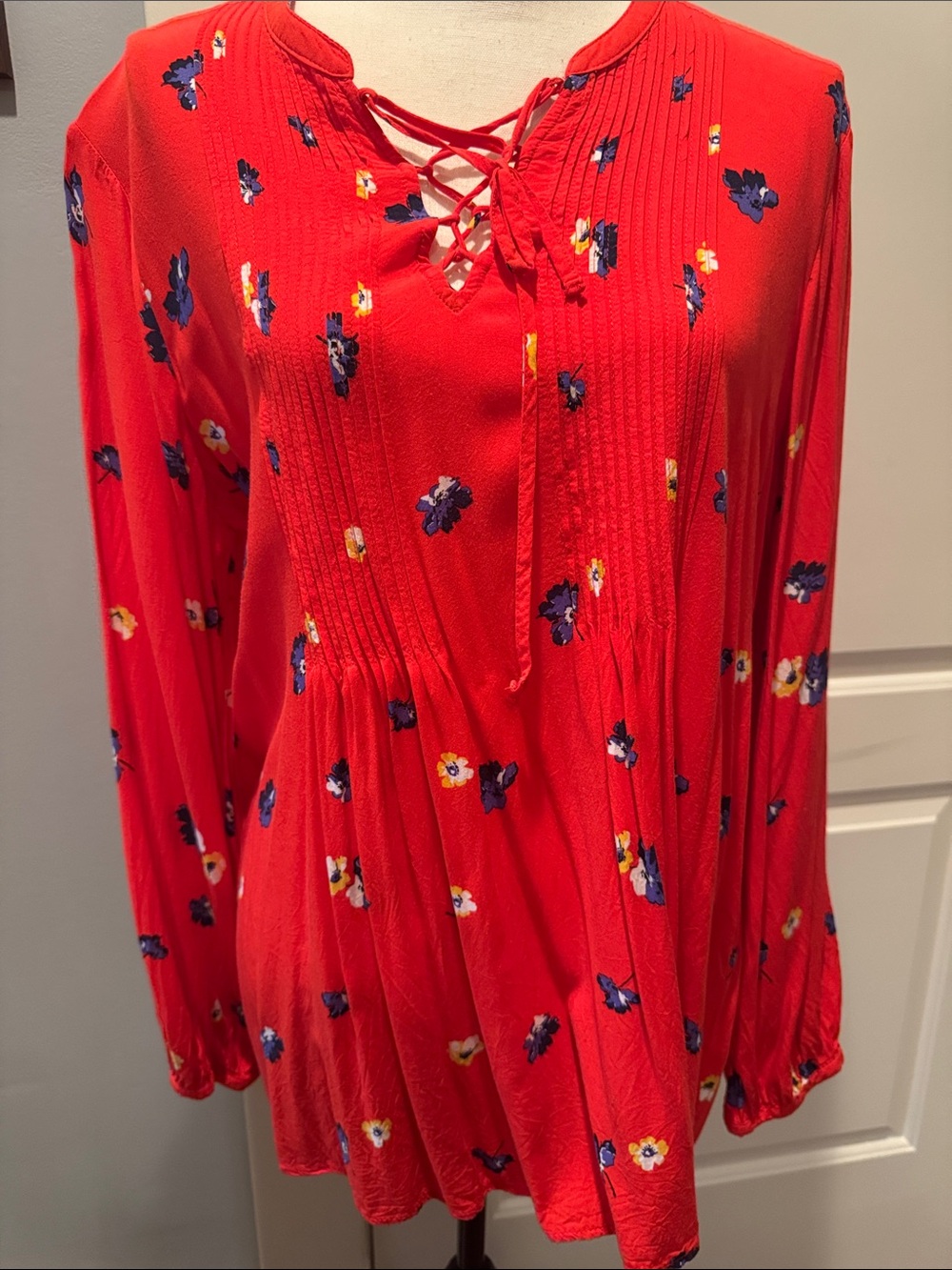 Old Navy orange Floral Lace-Up Tunic Top